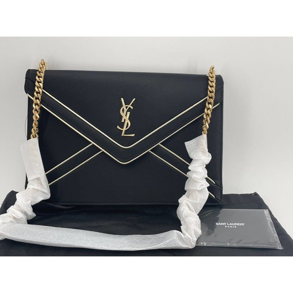 NEW! Saint Laurent YSL Black Chain Envelope Shoulder Bag Purse Authentic - Picture 10 of 15